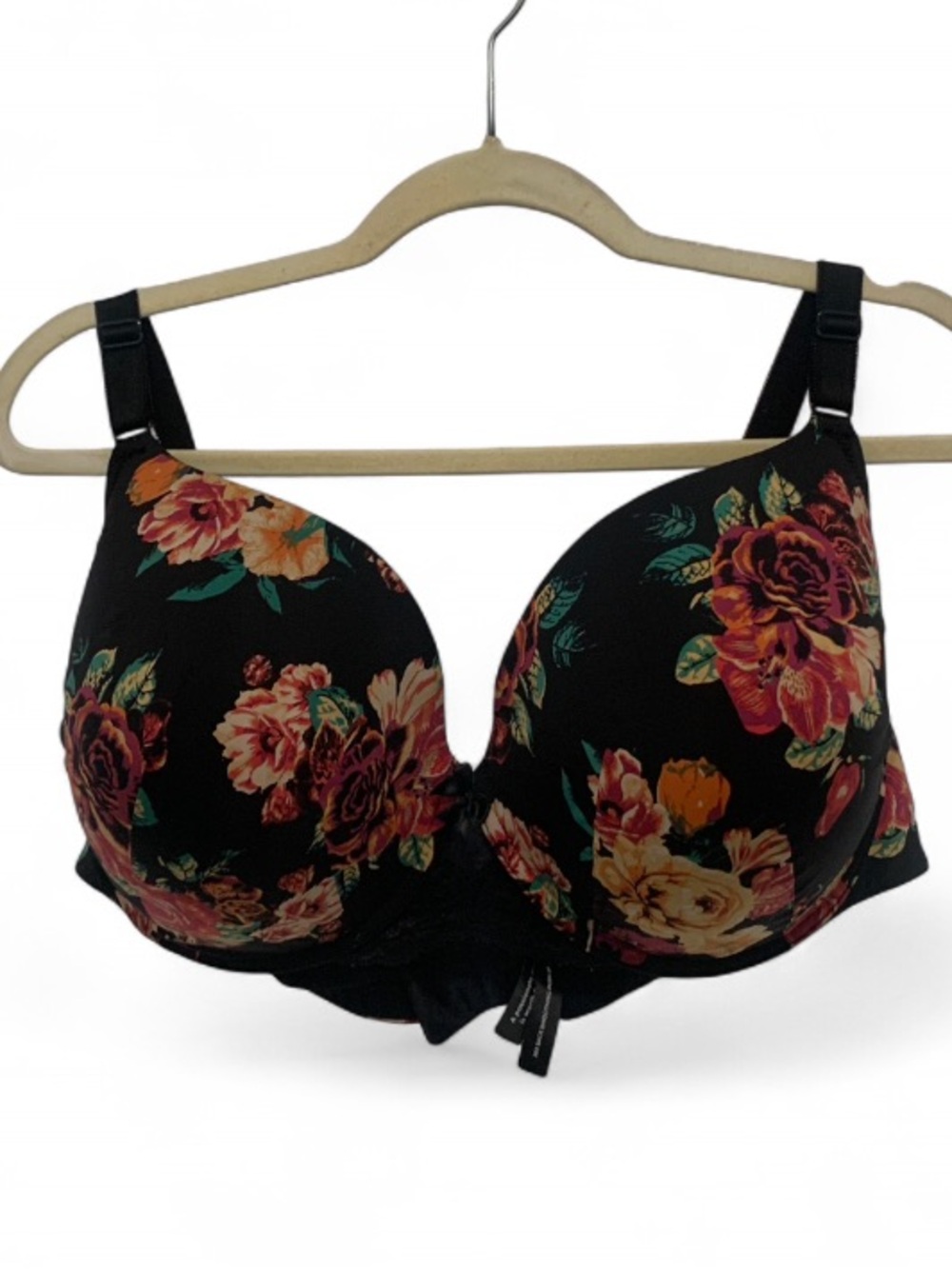 Torrid 360 Back Smoothing Push Up T-Shirt Black Floral Bra